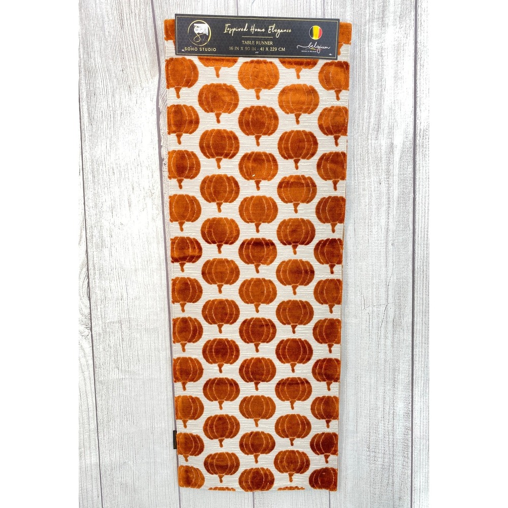 Soho Studio Table Runner 16x90 Orange Pumpkin Woven Belgium Harvest Fall Autumn